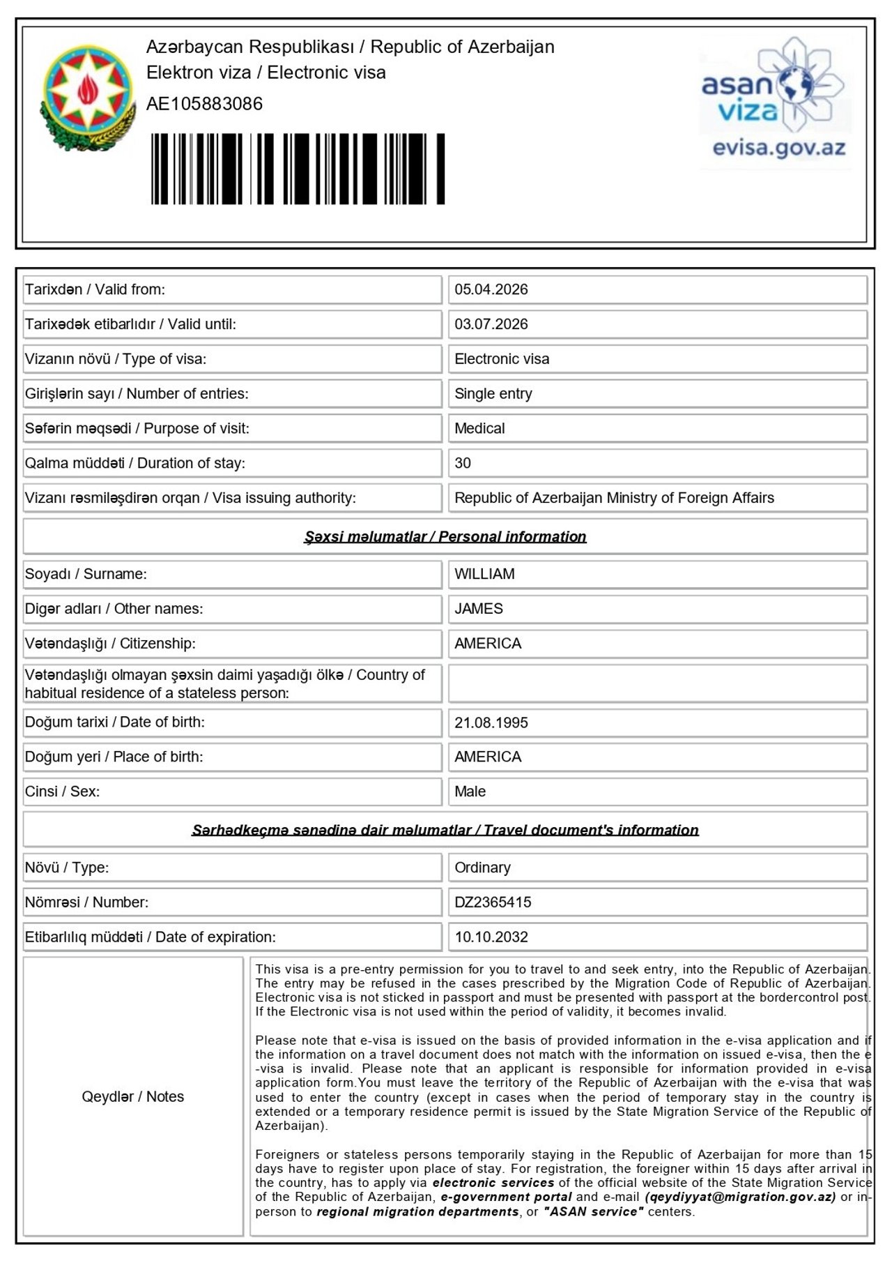 Medical Evisa Sample