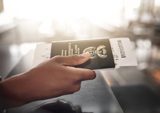 passport hands or identity book at an airport for checking booking or flight compliance