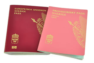 Pasaportes suecos aislados sobre fondo blanco