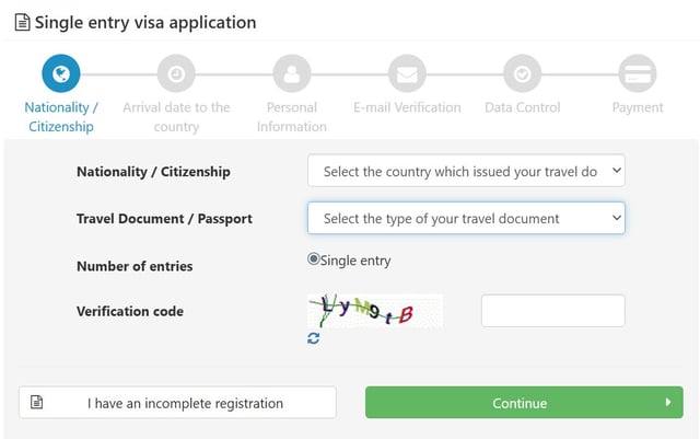 Acceda al portal de visas y comience su solicitud