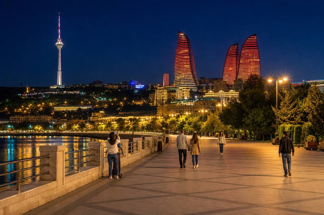 Night View Of Baku Boulevard
