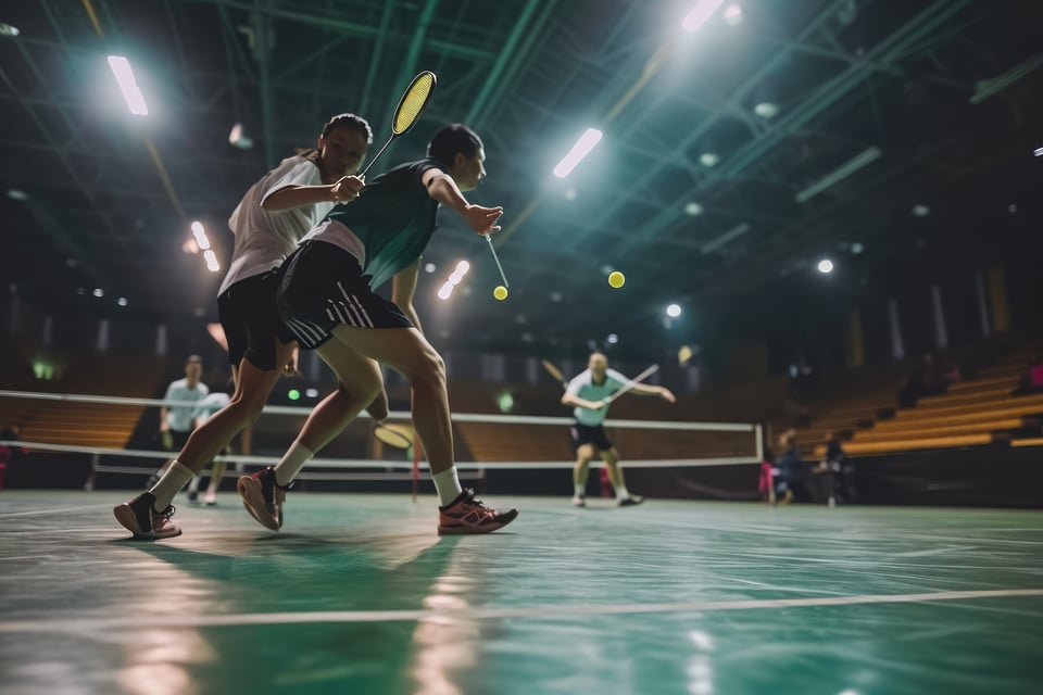 Badminton Players Competing Game