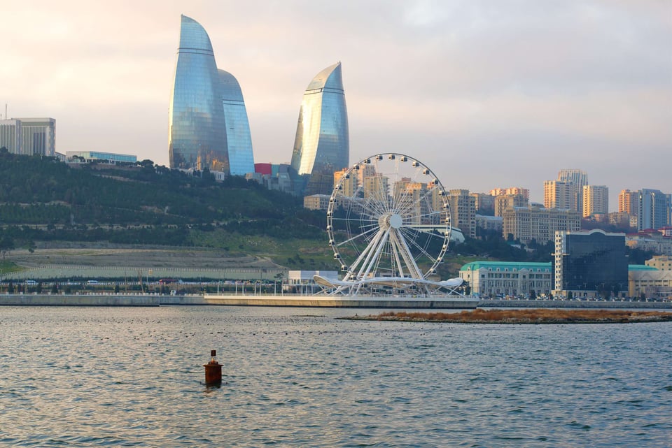 Evening View Of Baku Coast With Skyline